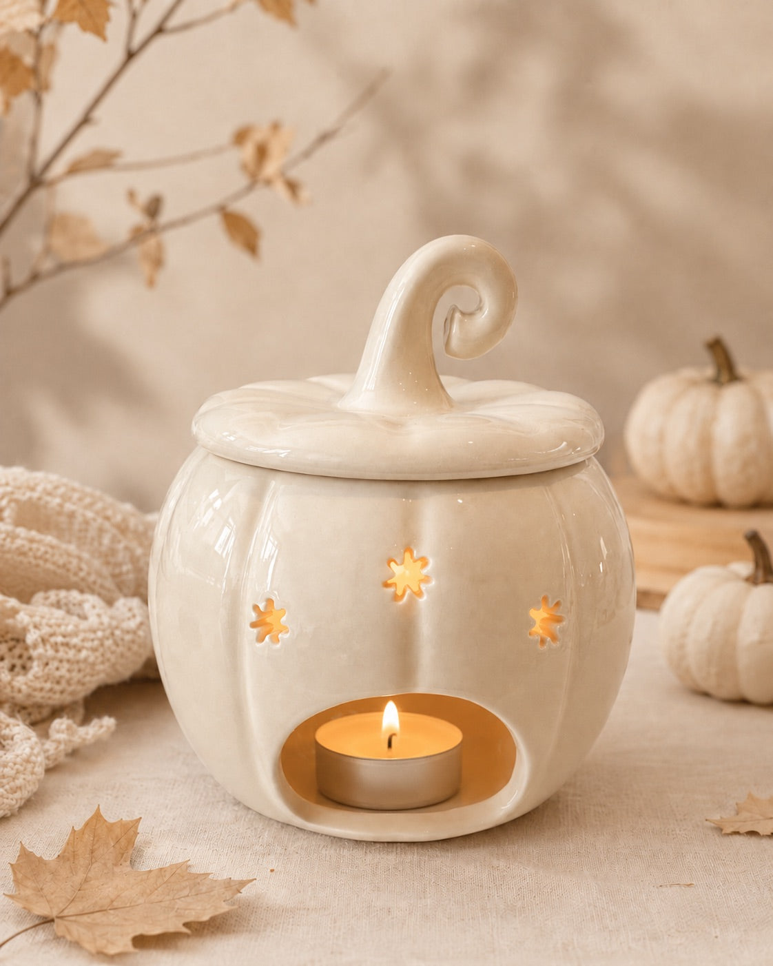 Quemador de wax melts Calabaza Blanca de cerámica, vista trasera de Casa Calma