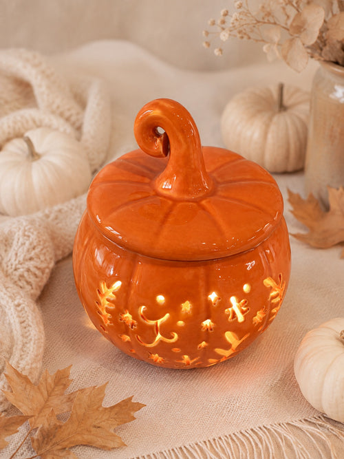 Quemador de wax melts Calabaza Naranja de cerámica, vista superior de Casa Calma
