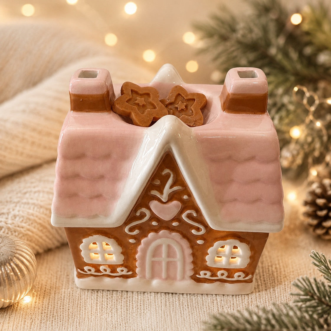 Quemador de wax melts Casita de Galleta de Jengibre de cerámica, vista superior de Casa Calma