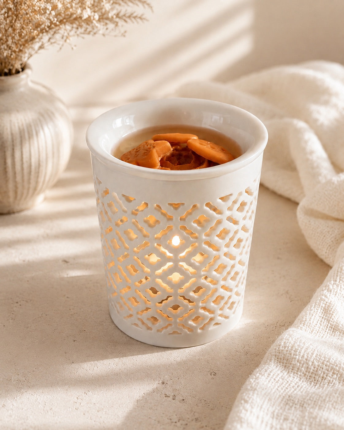Quemador de wax melts Celosía de cerámica, vista wax de Casa Calma