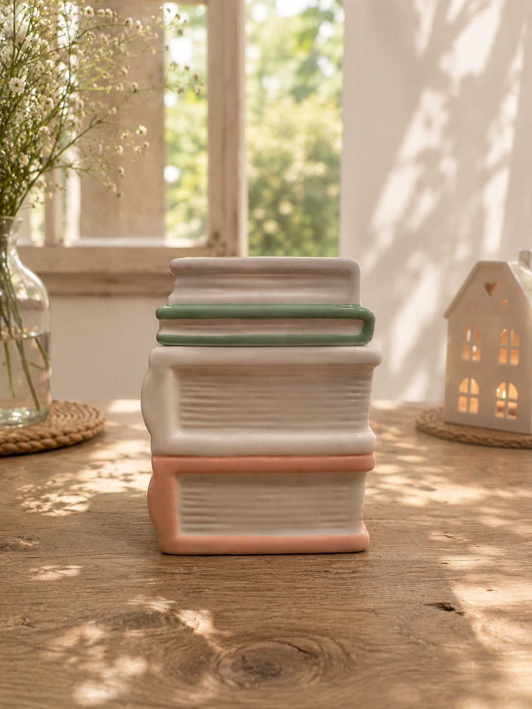Quemador de wax melts Libros de cerámica, vista lateral | Casa Calma