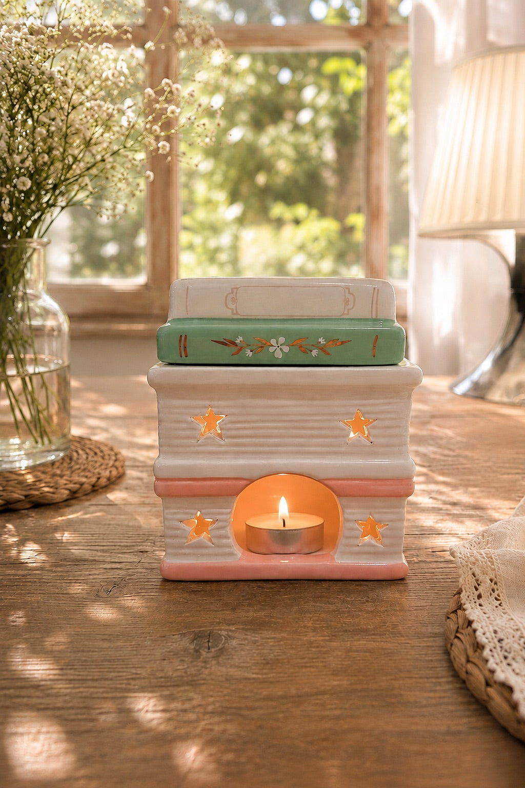Quemador de wax melts Libros de cerámica, vista trasera | Casa Calma