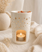 Quemador de wax melts Luna y estrellas de cerámica, vista trasera | Casa Calma