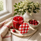Vela Mermelada de Frutos Rojos de Casa Calma encendida en ambiente lifestyle con frutos del bosque