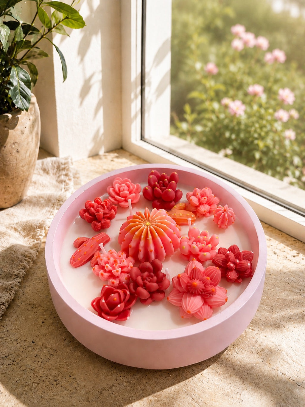 Vela aromática XL con suculentas de cera aroma frutos rojos en bol de resina de Casa Calma