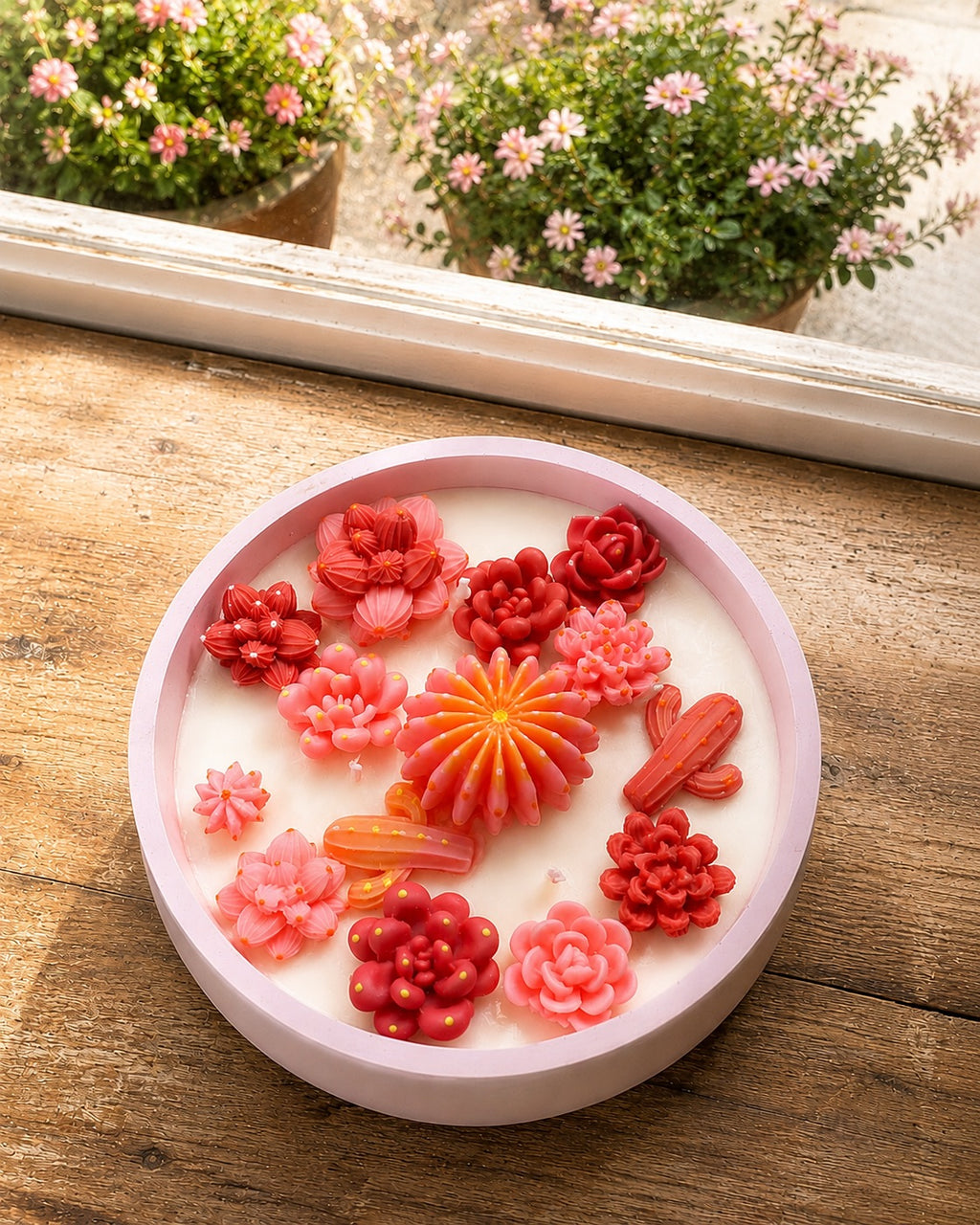 Vista superior de vela aromática XL con suculentas aroma frutos rojos de  Casa Calma