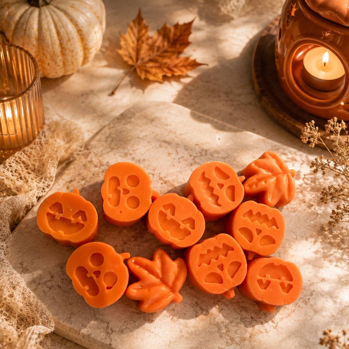 Piezas de cera con formas de calabaza para halloween de Casa Calma