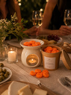Wax melts Mandarina & Champagne de Casa Calma en quemador de ceras, ambiente fresco y luminoso