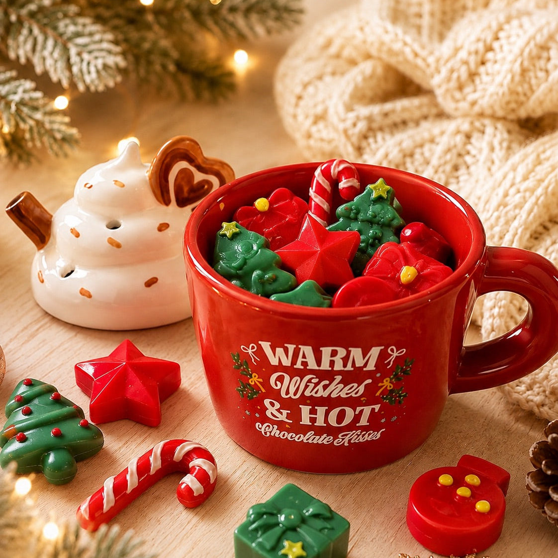 Wax melts navideños artesanales de cera de soja en quemador navideño de Casa Calma
