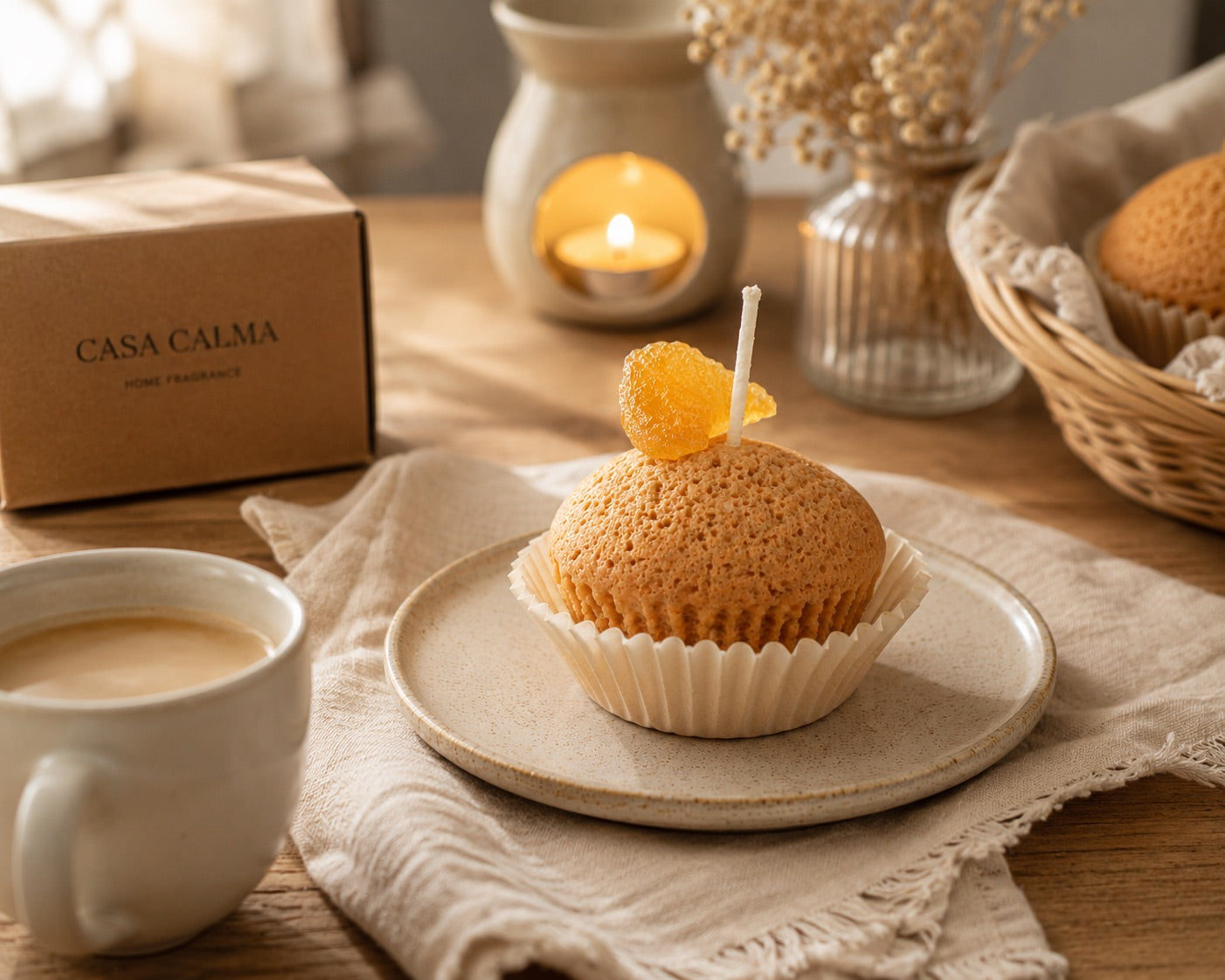 Wax melt XL magdalena artesanal en ambiente, vela decorativa artesanal – Casa Calma